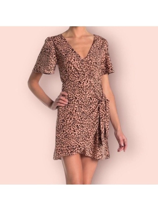 4SI3NNA Dresses & Skirts - 4SI3NNA Hasmik Leopard-Print Tie-Waist Mini Dress Women’s Large